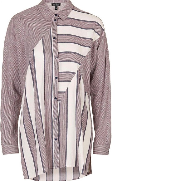 TopShop| Stripe Button Front High/Low Shirt - Picture 2 of 5